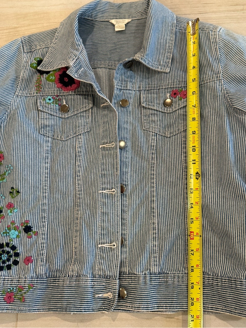 Cottagecore Embroidered Railroad Stripe Denim Jacket Floral Prairie Jacket Size - Picture 8 of 12